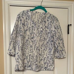 Floral Blue and White Women's Top